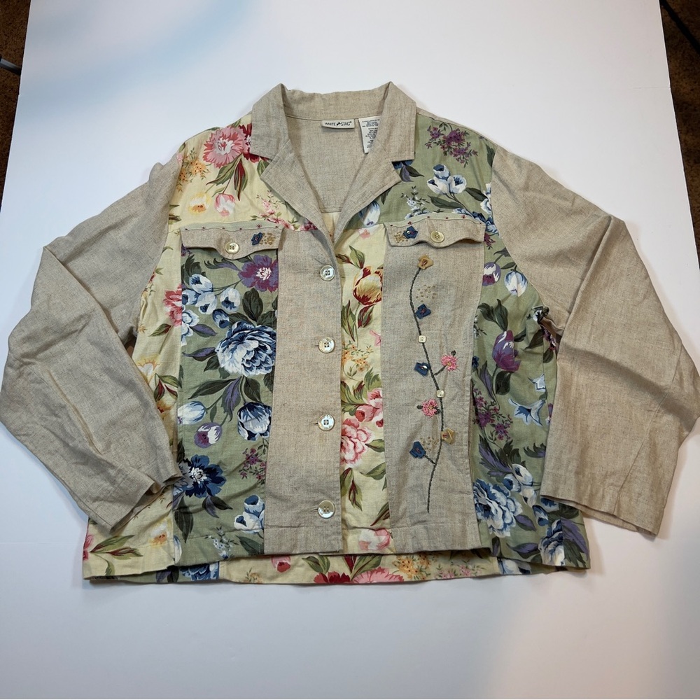 White Stag Linen Blend Floral Patchwork Jacket Women’s XL